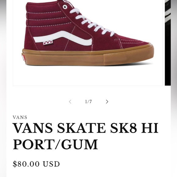 VANS SKATE SK8 HI PORT/GUM SOLE (RETAIL $85) - Picture 2 of 13